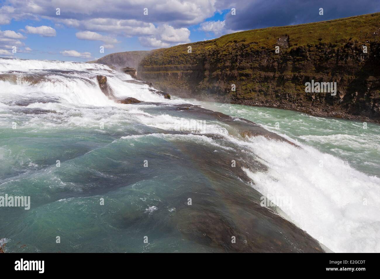 Iceland Vesturland Region waterfall of Gullfoss Stock Photo
