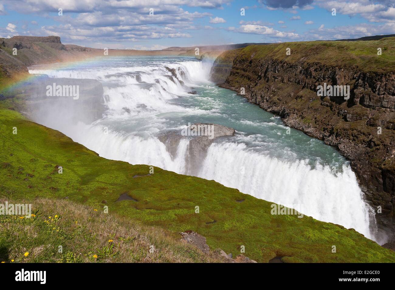 Iceland Vesturland Region waterfall of Gullfoss Stock Photo