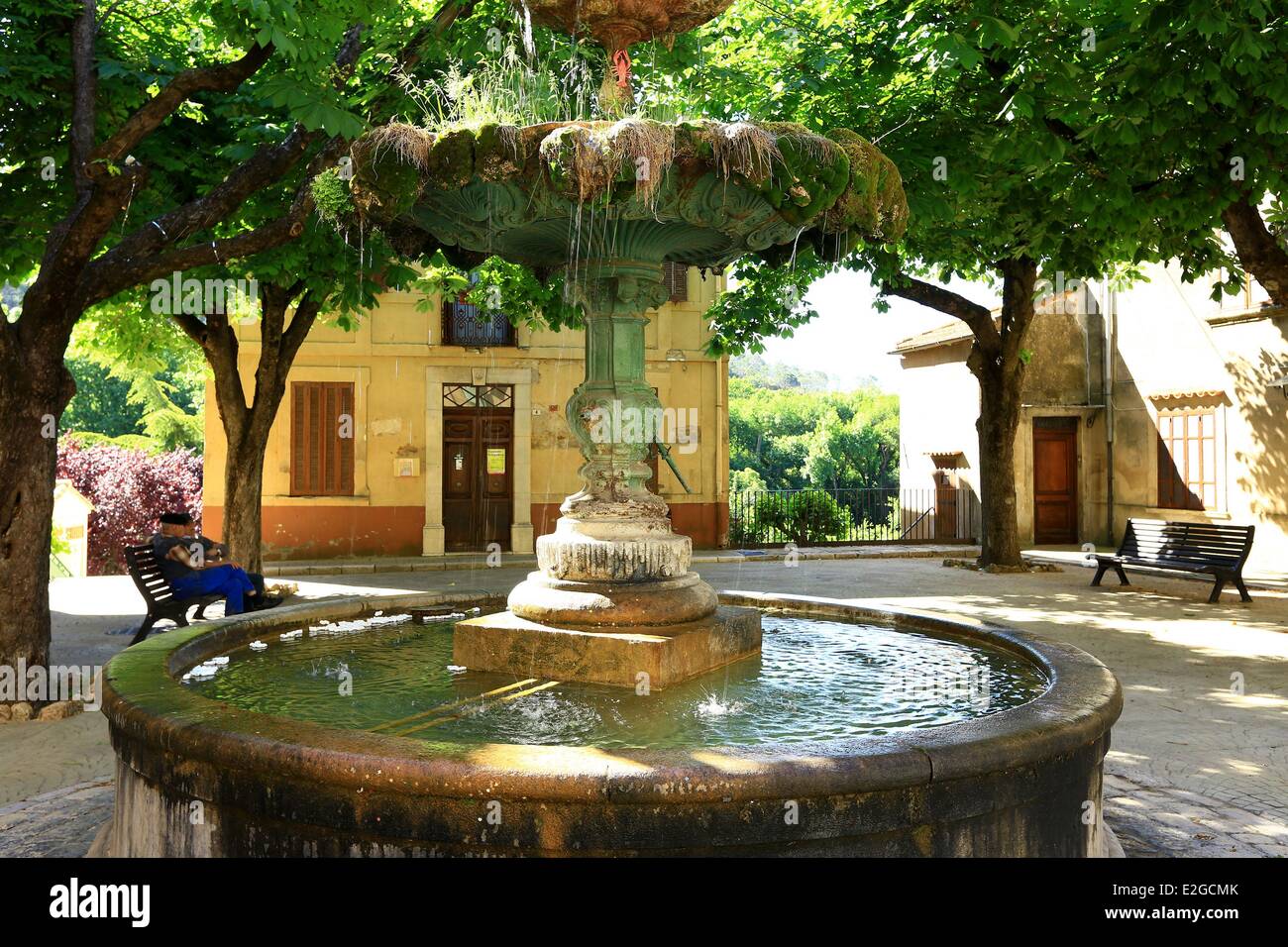 France Var Cabasse place Jean Dotto and mossy fountain Stock Photo - Alamy
