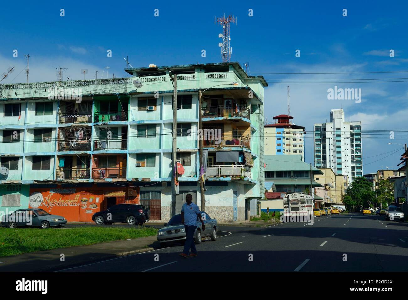 Panama Colon province city of Colon one of many unmaintained houses city center on Avenida Amador Guerrero Stock Photo
