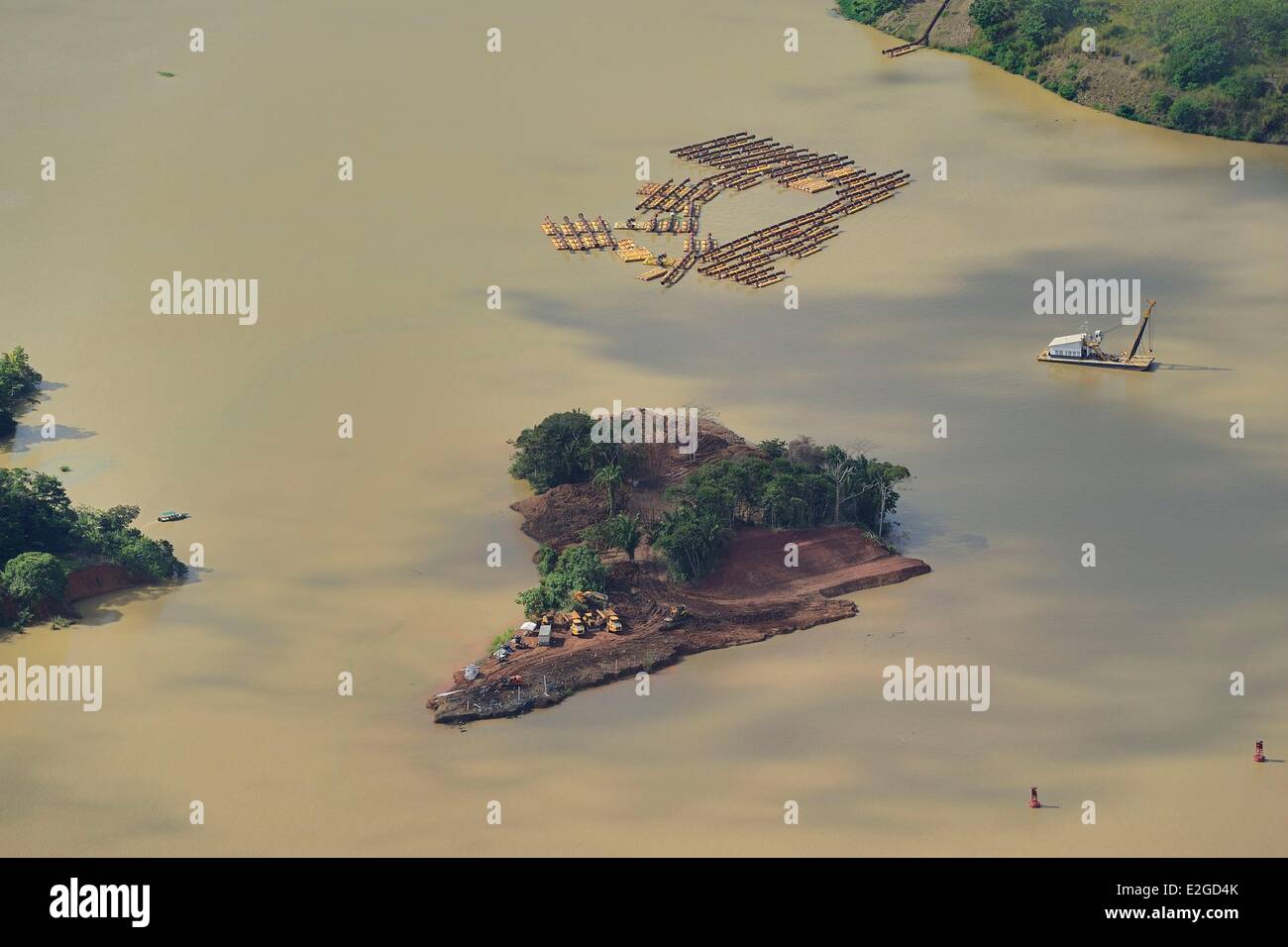 Panama Panama Canal operation of dredgings are continuous because of presence of Chagres River which supplies with water canal and Gatun Lake (aerial view) Stock Photo