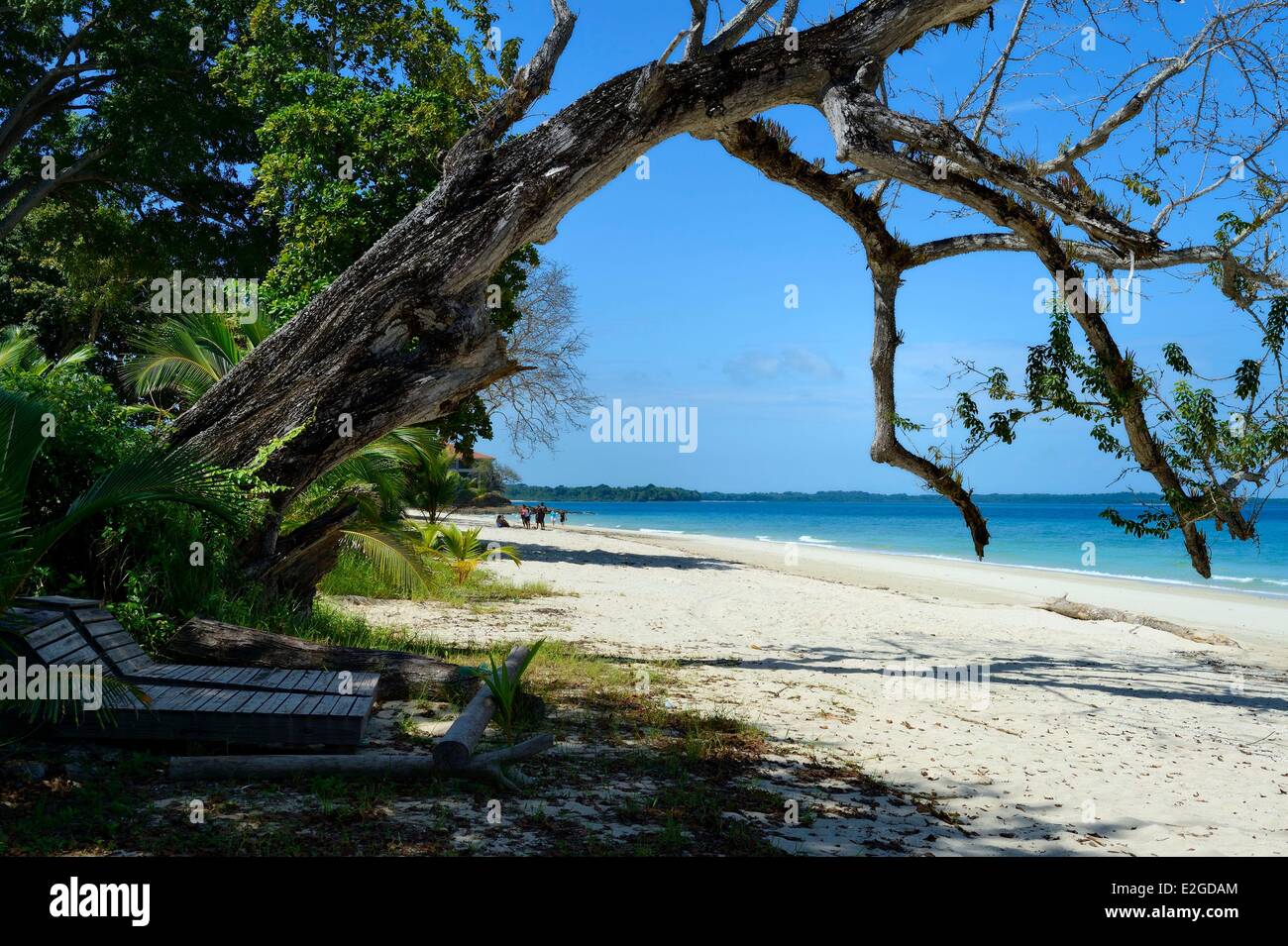 Panama Pearl Islands Isla Viveros white sand beach Stock Photo