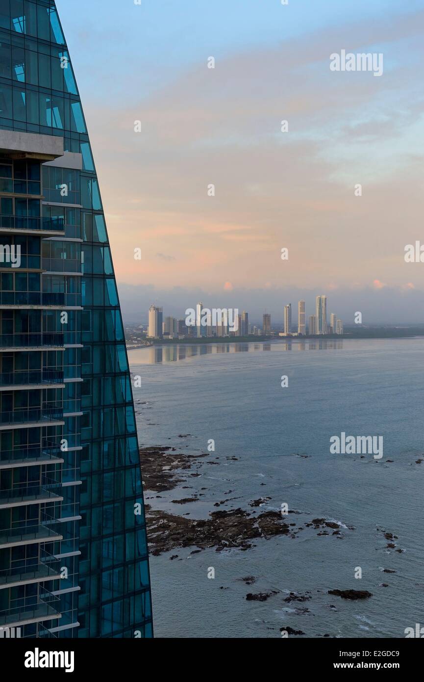 Panama Panama City Grand Tower building and new district of skyscrapers at Costa del Este in background Stock Photo