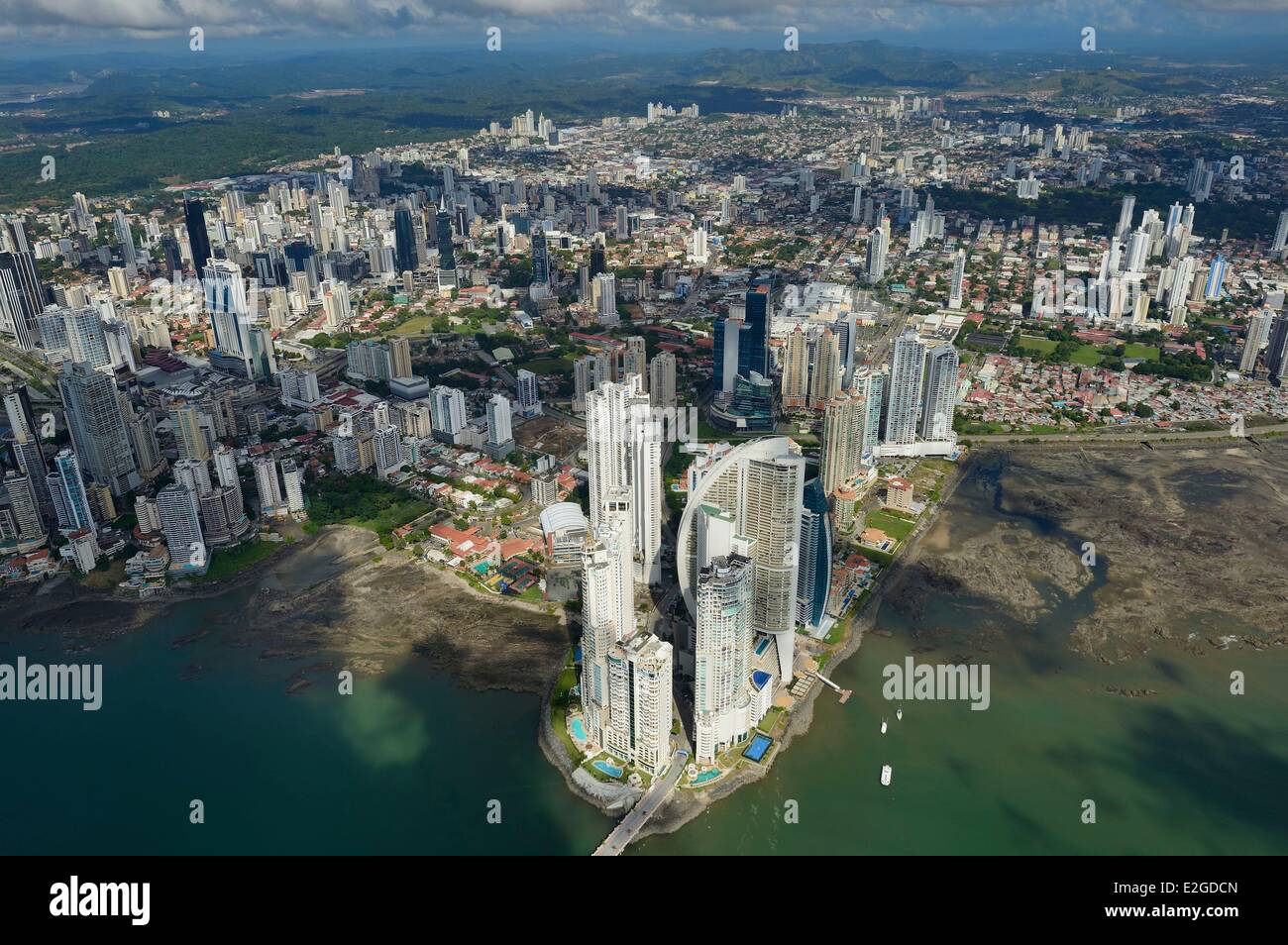Panama Panama City skyscrapers Colon point and Trump tower in foreground (aerial view) Stock Photo