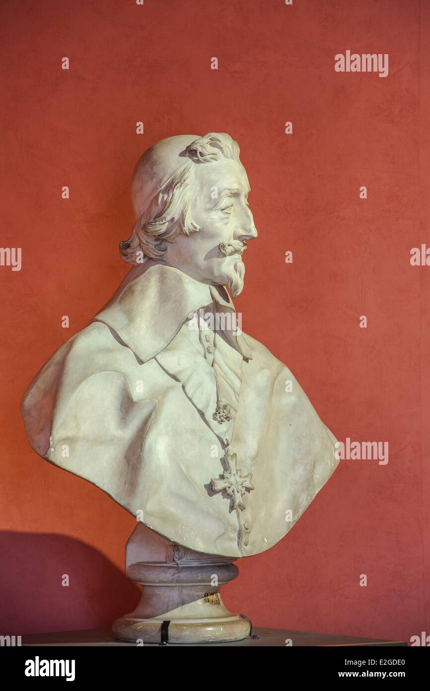 France Indre et Loire Richelieu Municipal Museum marble bust of Armand Jean du Plessis de Richelieu by Gian Lorenzo Bernini Stock Photo
