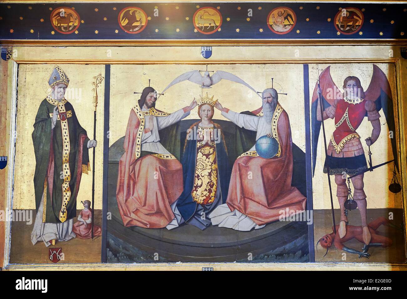 France Vaucluse CaRM-Eentras St Siffrein cathedral Triptych of crowning of Virgin between St Siffrein and St Michel Stock Photo