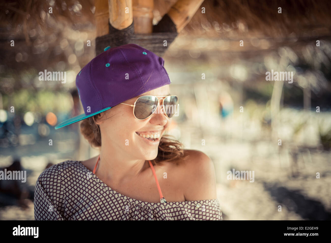 Young Pretty Girl Wearing Sunglasses Smiling Stock Photo - Alamy