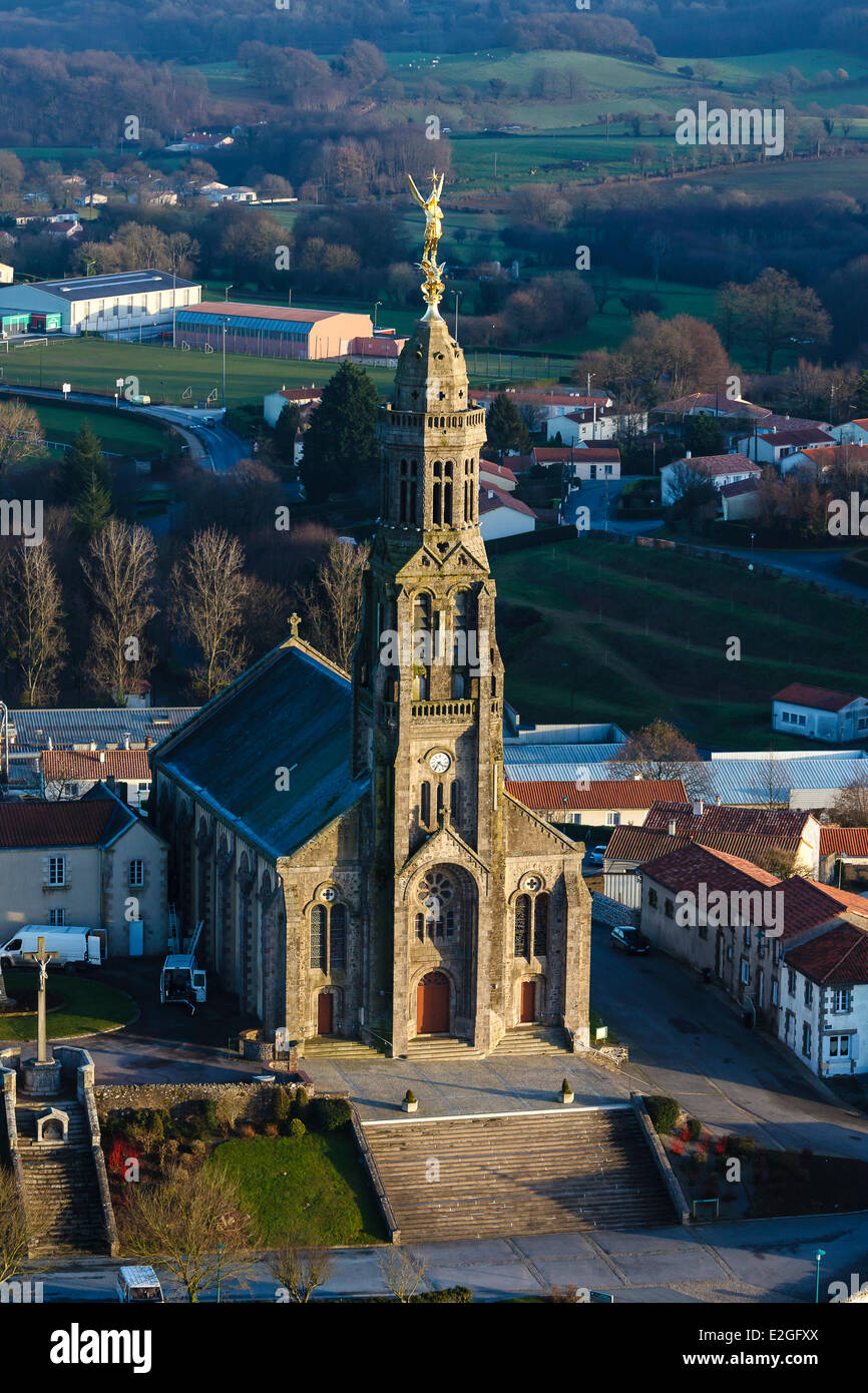 France Vendee Saint Michel Mont Mercure church with its archangel Michael statue (aerial view) Stock Photo