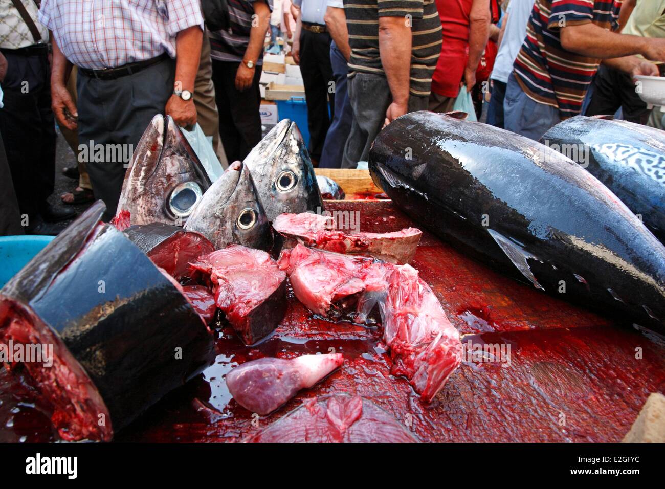 Italy Sicily Catania historical fish market in old town Stock Photo