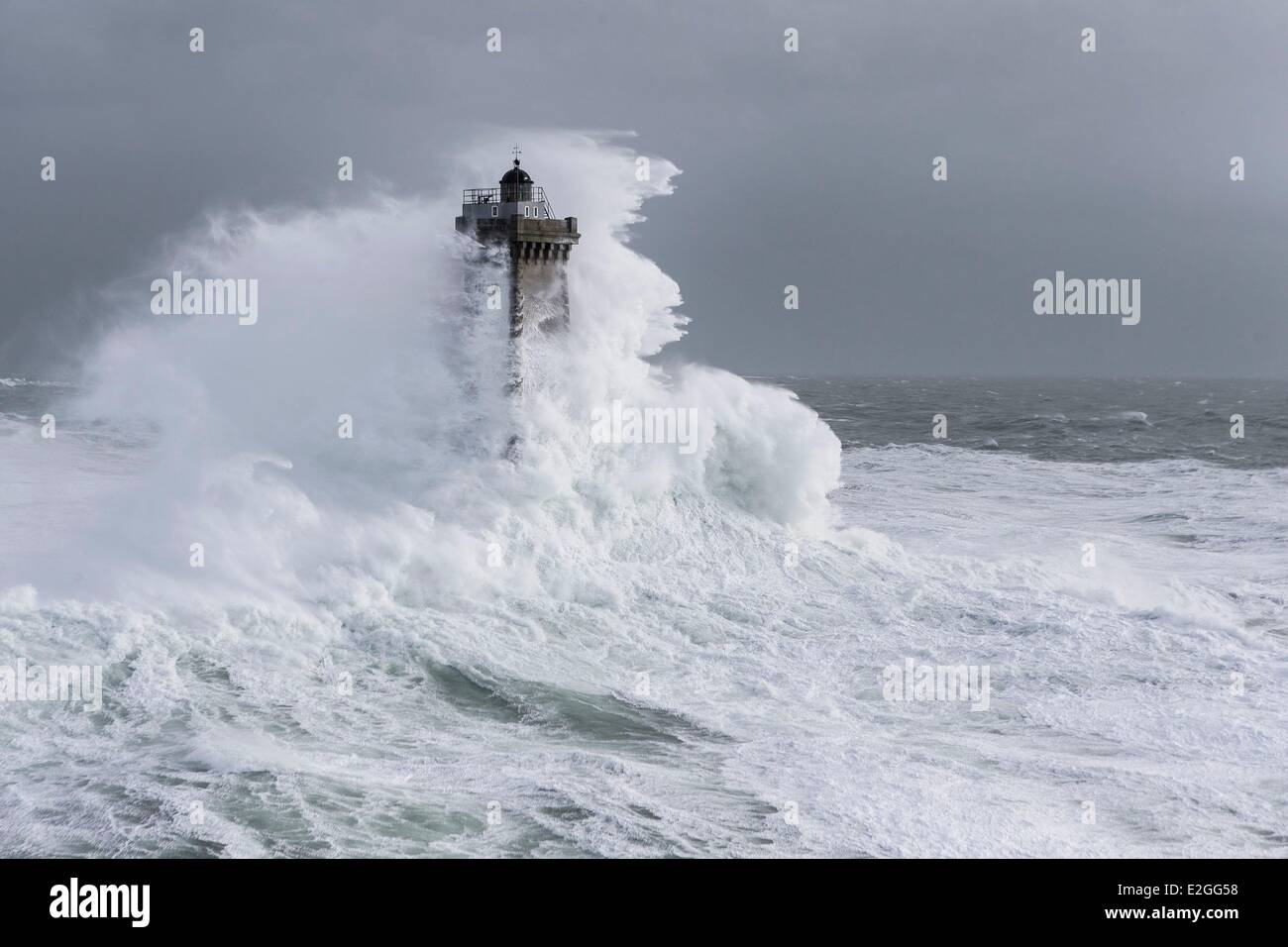 Storm Ruth France Finistere Iroise Sea February 8th 2014 Britain lighthouse in ...