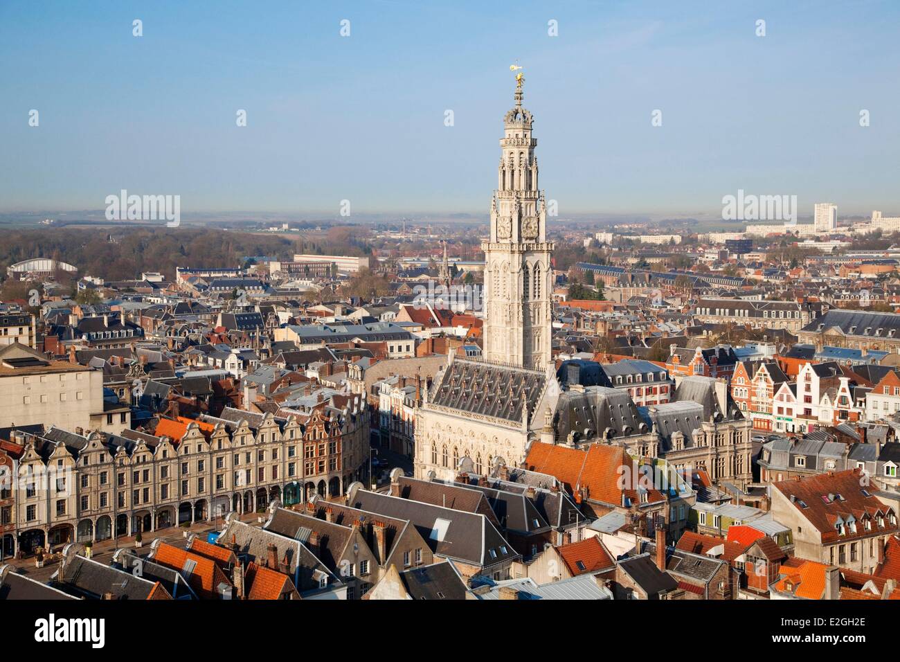 France Pas de Calais Arras belfry listed as World Heritage by UNESCO (aerial view) Stock Photo
