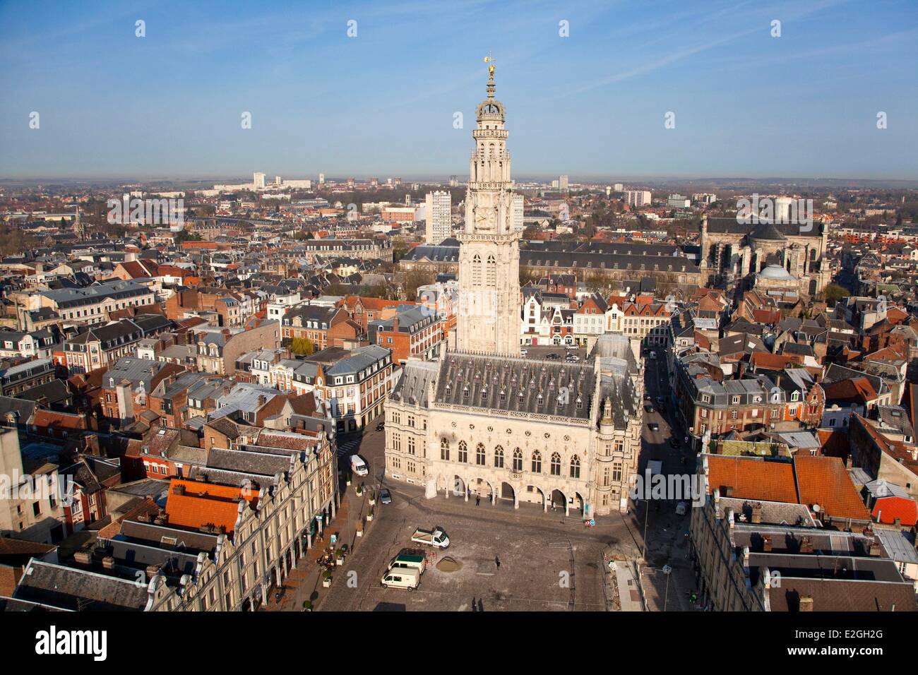 France Pas de Calais Arras belfry listed as World Heritage by UNESCO (aerial view) Stock Photo