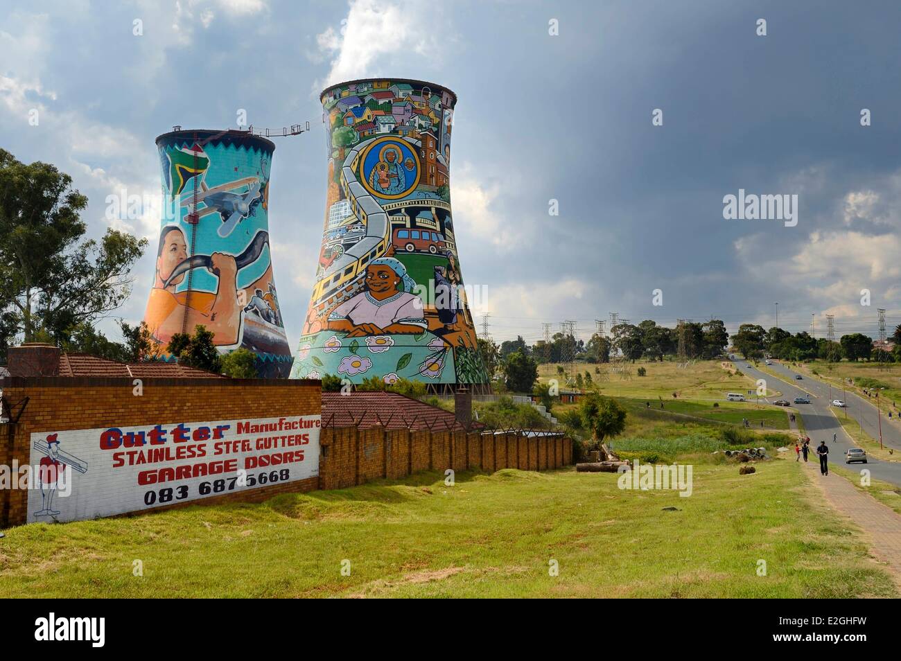 South Africa Gauteng province Johannesburg Orlando Towers overlooking Orlando area of Soweto two cooling towers Orlando Power Station Stock Photo