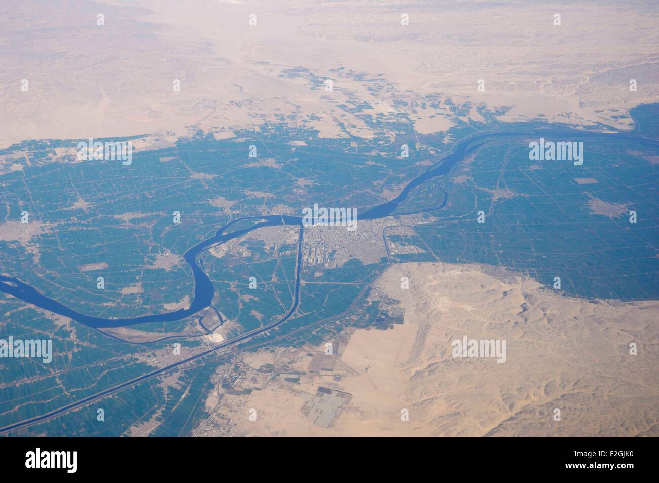 Egypt Upper Egypt Asyut valley of Nile and city of Assiut (aerial view) Stock Photo