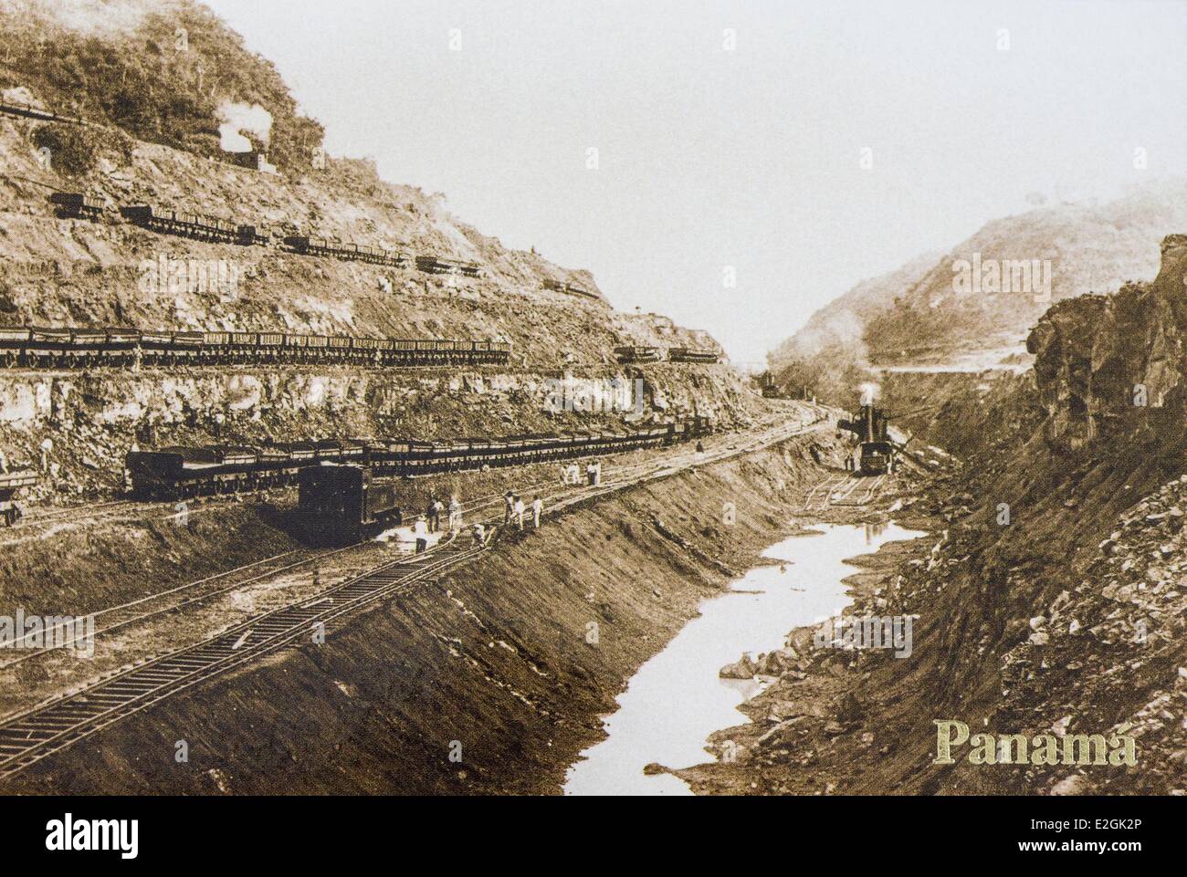 Panama Culebra cut photo of site taken Canal in 1904 excavation began in 1882 and ended in 1913 linking Pacific Ocean to Lake Gatun Stock Photo