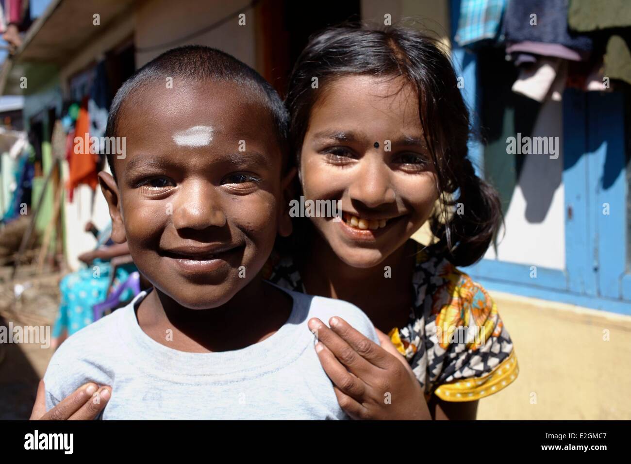 Sri Lanka Uva Province Haputale Lipton's seat portrait of tamouls children Stock Photo