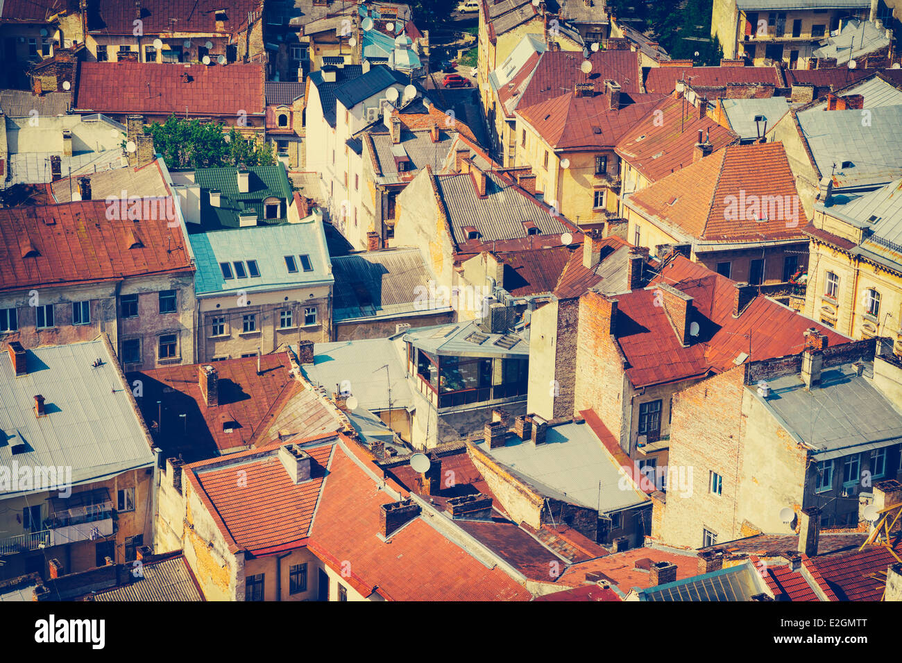 aerial view of the Lvov city, Ukraine, Vintage stylized photo Stock Photo