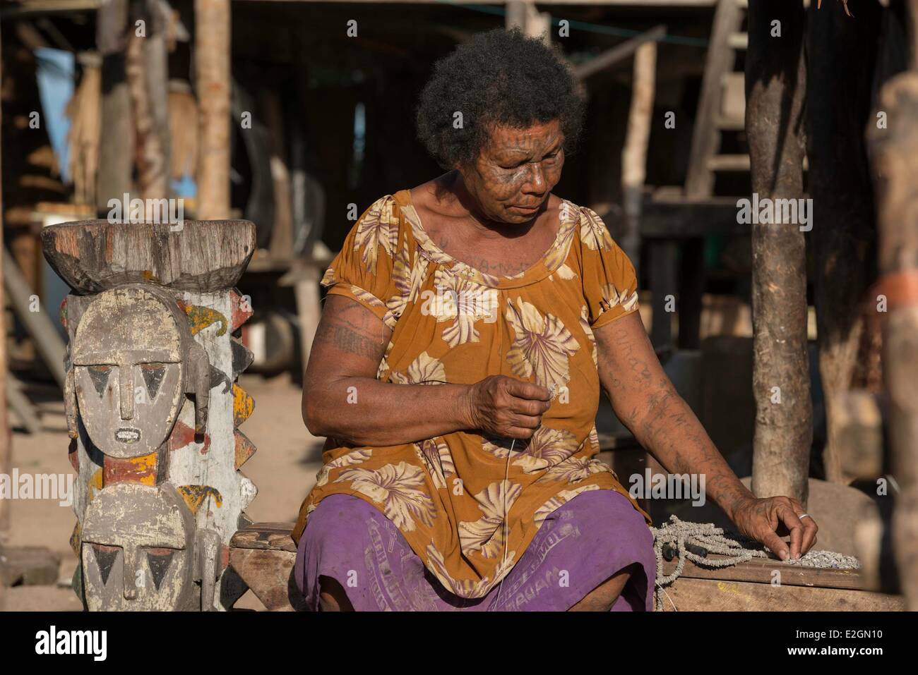 Papua New Guinea New Britain island West New Britain province Talasea district Kimbe area Kapo island woman with traditional tatoo Stock Photo