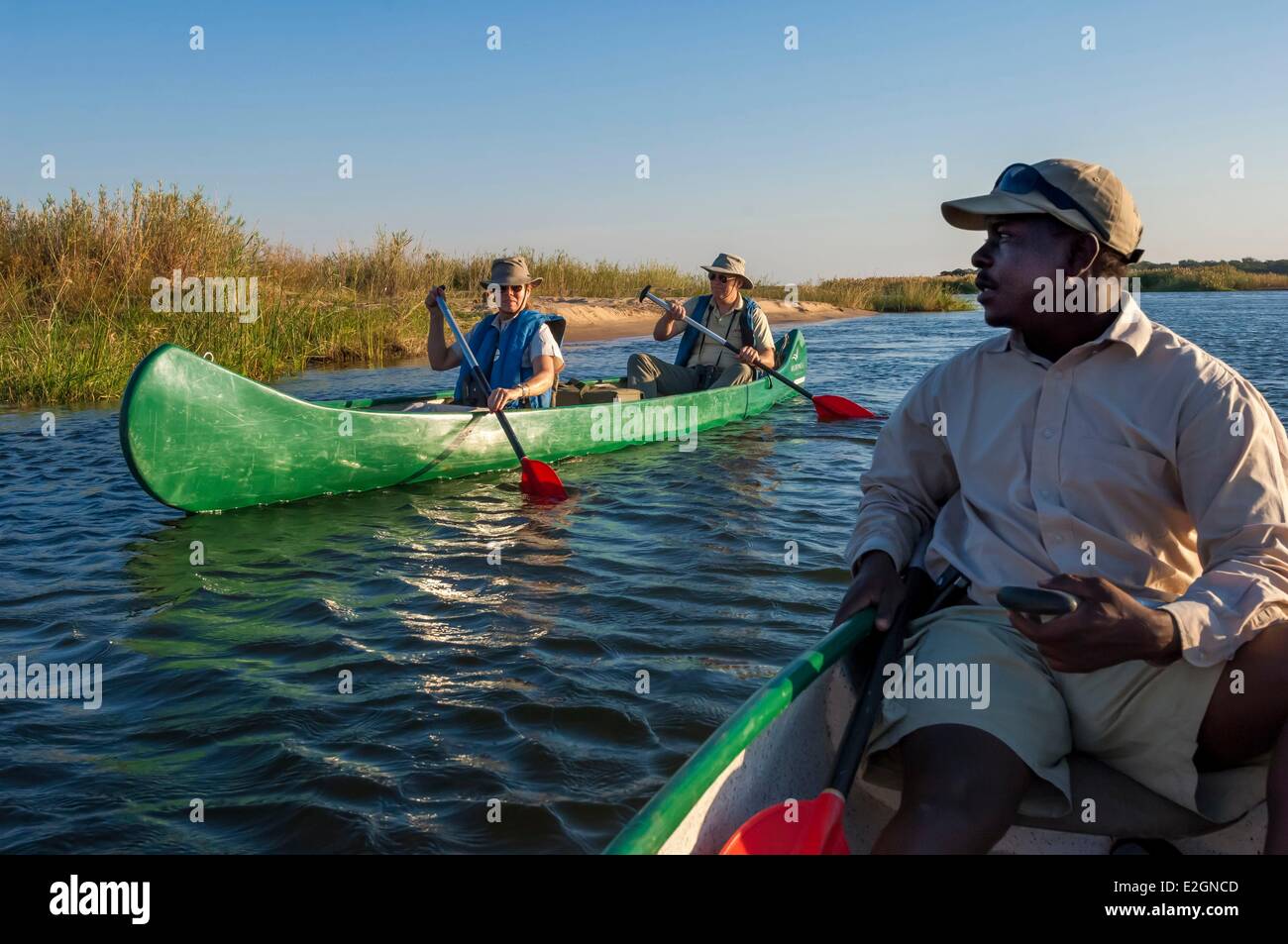 Zimbabwe Mashonaland West Province Mana Pools National Park listed as World Heritage by UNESCO Ruckomechi camp canoe safari on Zambezi river Stock Photo