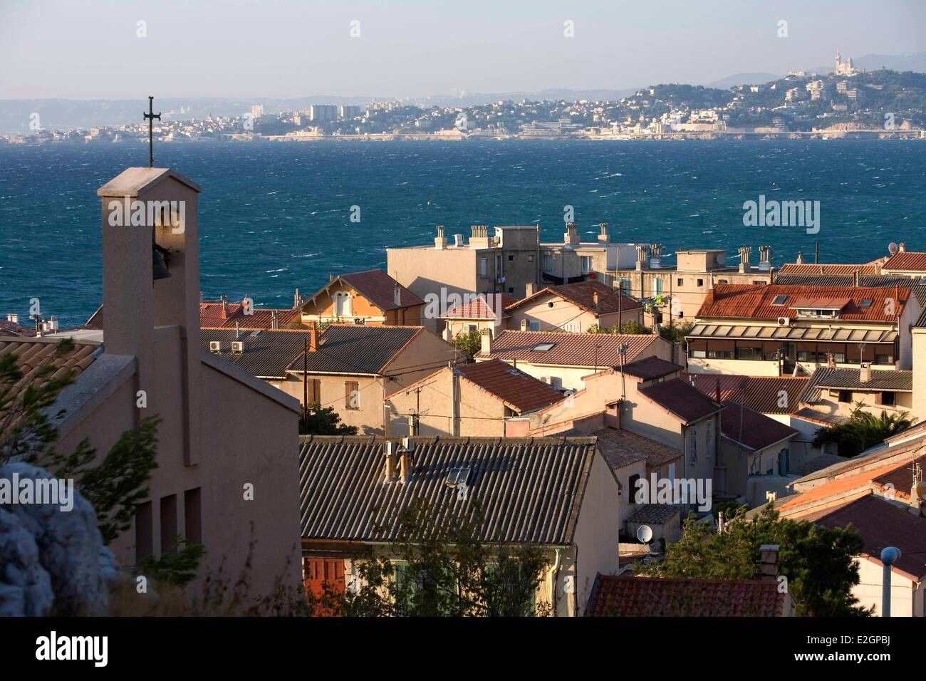 France Bouches du Rhone Marseille 8th district Port of Madrague in background La Corniche Stock Photo