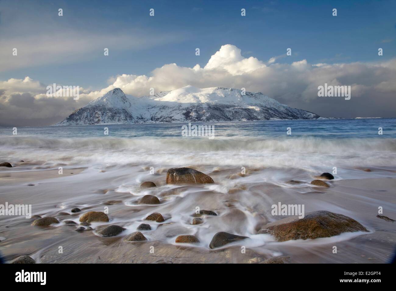 Norway Troms Senja island beach in winter Stock Photo