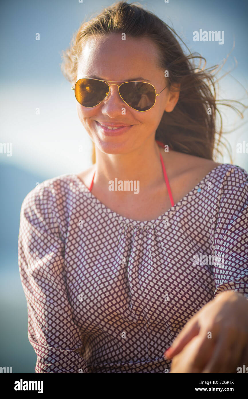 Young Pretty Girl Wearing Sunglasses Smiling Stock Photo - Alamy