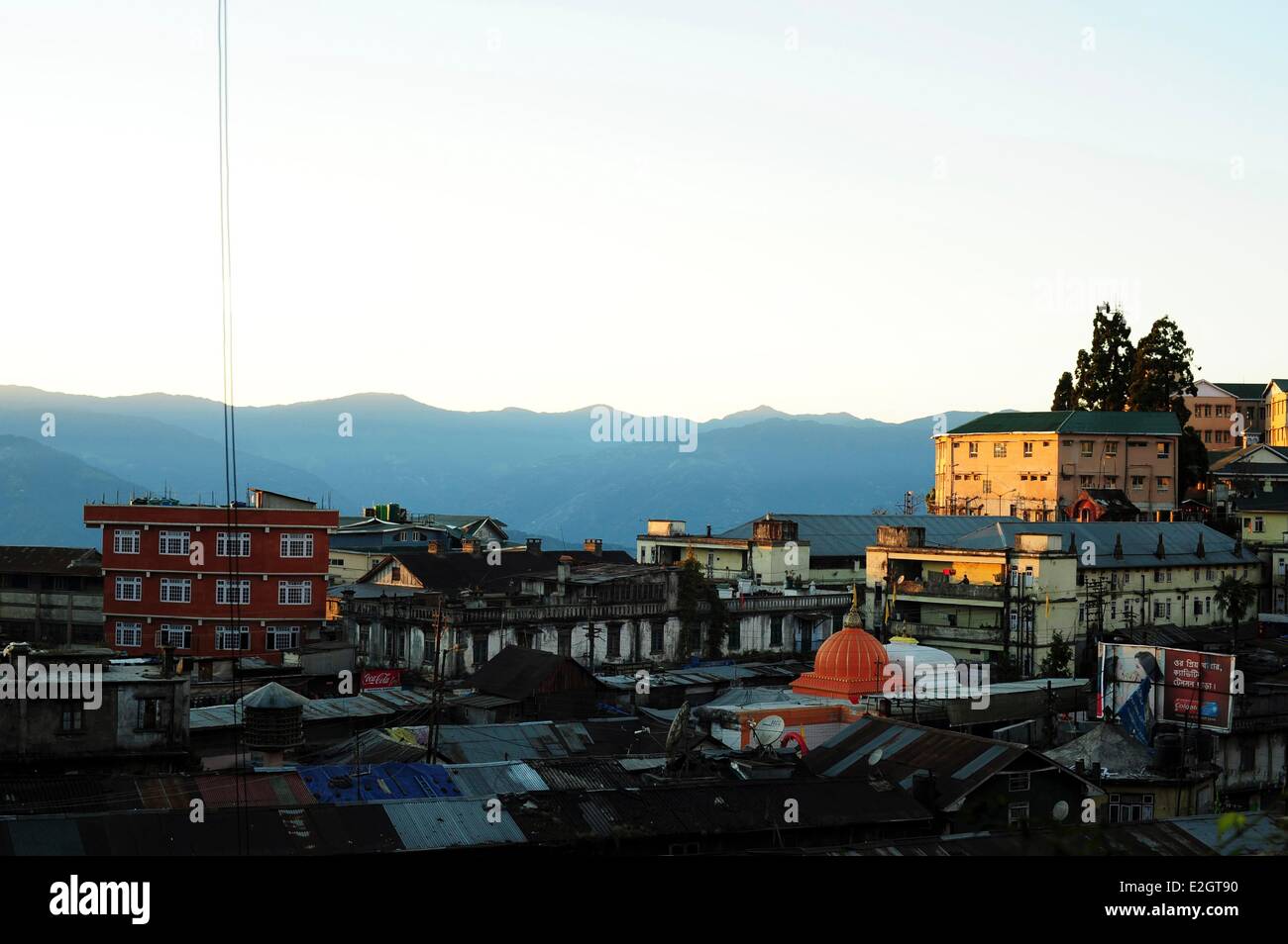 India West Bengal state Darjeeling view on city with snowcapped Himalaya in background Stock Photo