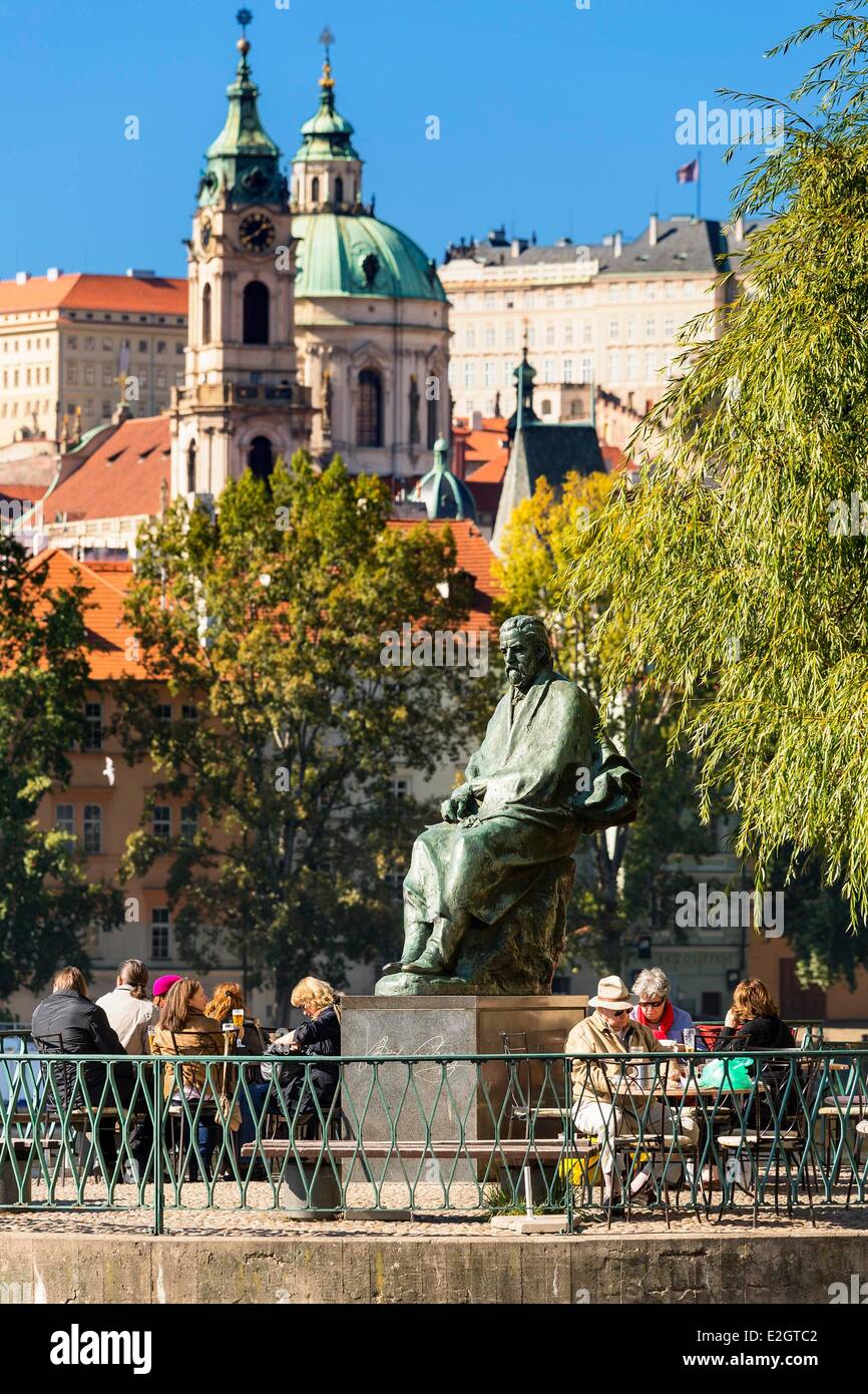Czech Republic Prague historical centre listed as World Heritage by UNESCO People at a cafe at Smetana monument, Stock Photo