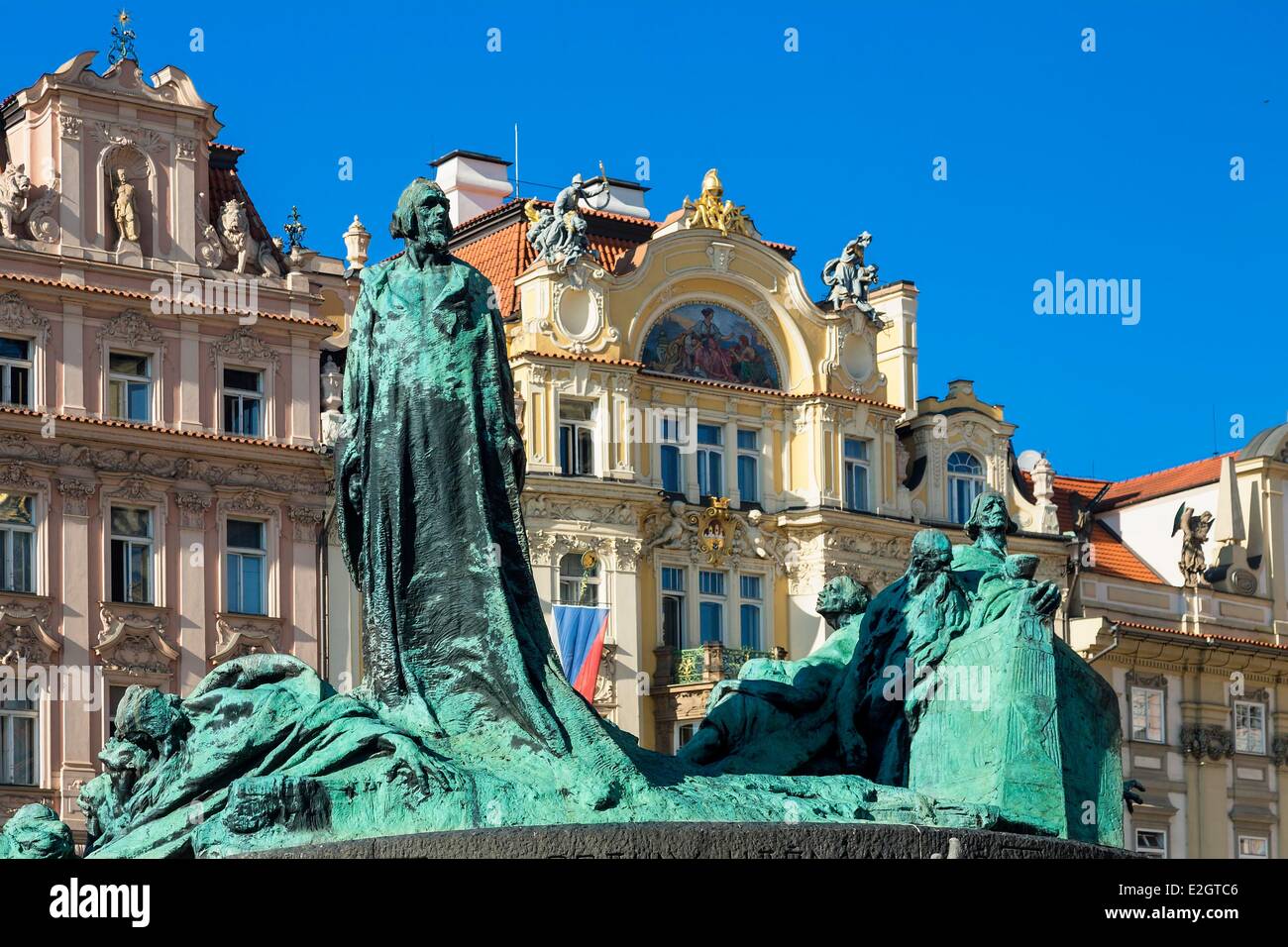 Czech Republic Prague historical centre listed as World Heritage by UNESCO Jan Hus Monument Staromestke Square Stock Photo