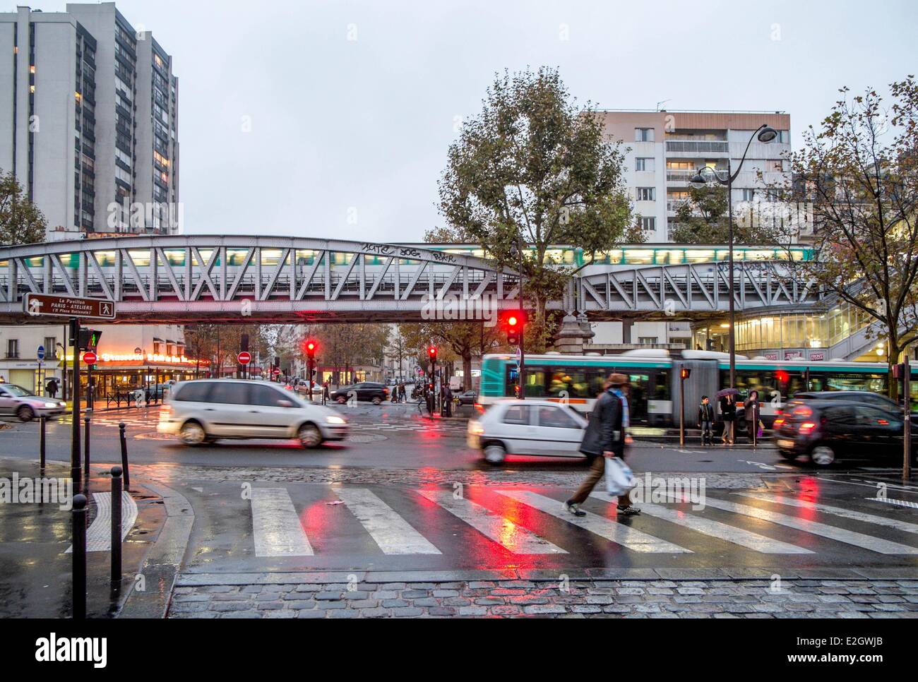 France Paris under rain metro line 7 Stock Photo