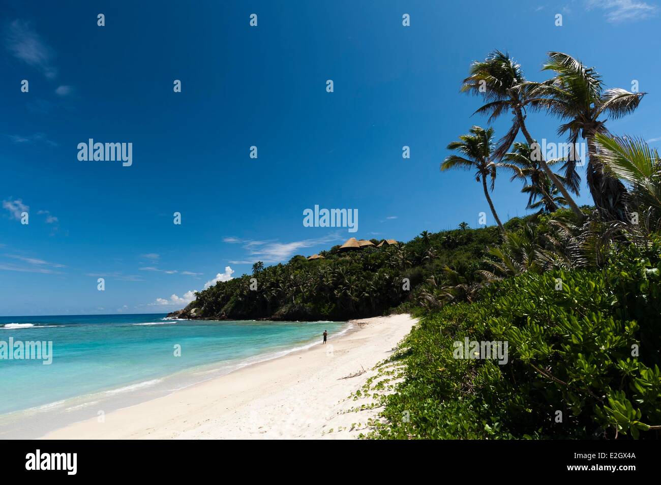 Seychelles Fregate Island Harbour beach Stock Photo