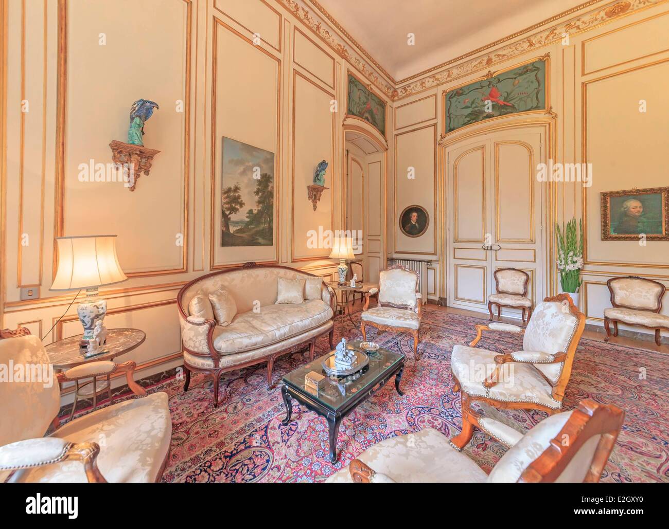 France Paris Rue de Grenelle Hotel de Besenval 18th century Mansion Swiss Ambassy headquarters parrots's room Stock Photo