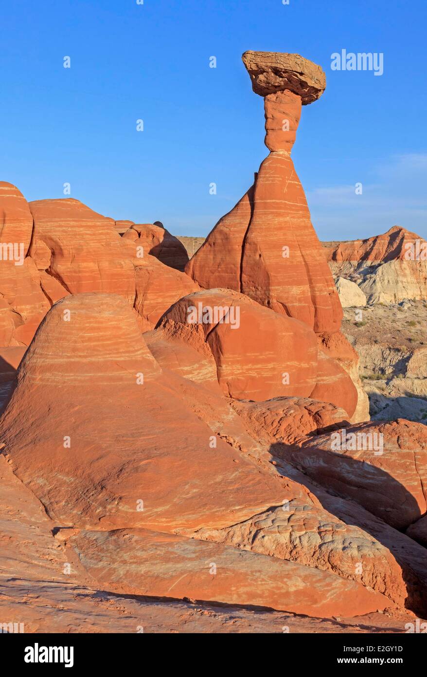United States Utah Colorado Plateau Grand Staircase-Escalante National Monument near Kanab rock formations called Toadstool Hoodoos at sunset Stock Photo