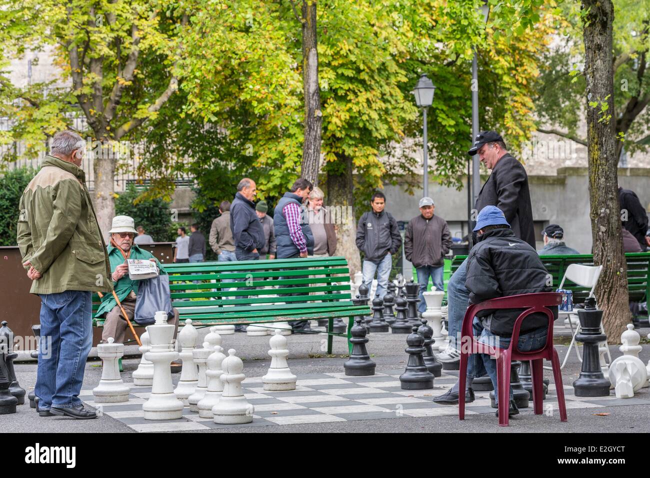 Switzerland Geneva Parc des Bastions chess players Stock Photo