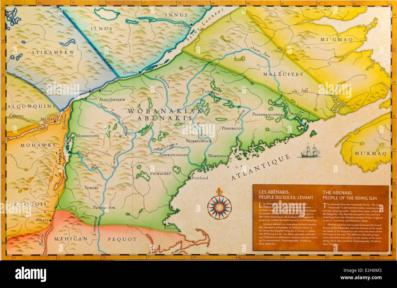 Canada Quebec province Centre du Quebec region Odanak Abenaki Indian Reserve museum old map Stock Photo