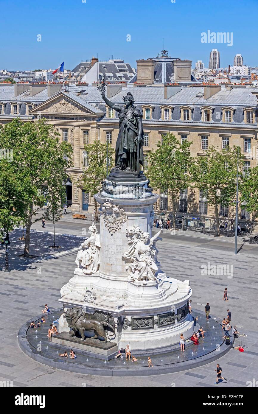 France Paris Place de la Republique square renovated in 2013 Republic Monument with Marianne France Paris Place de la Republique square renovated in 2013 Republic Monument with Marianne