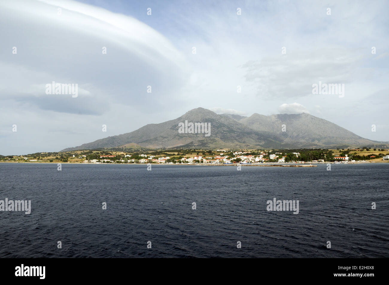 The port town of Kamariotissa on the Greek island of Samothraki, located in the Thracian Sea in the North Aegean, Greece. Stock Photo