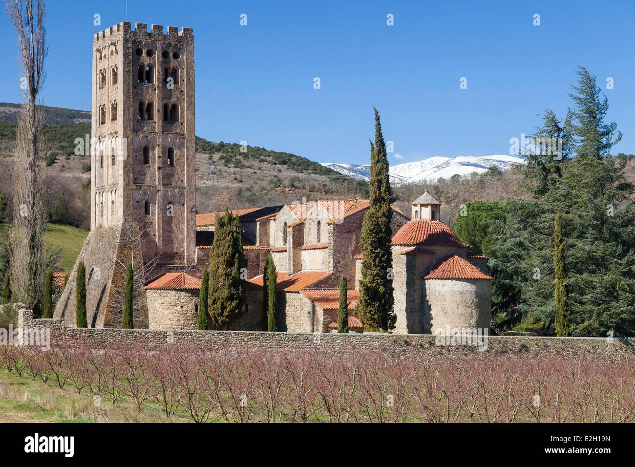 France Pyrenees Orientales Codalet Benedictine abbey of Saint Michel de Cuxa Stock Photo