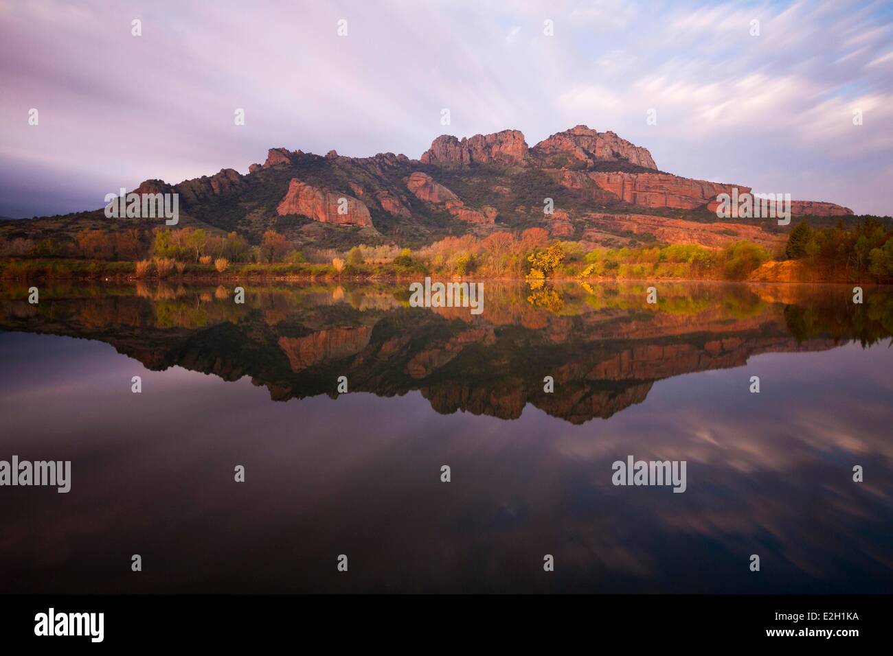 France Var Roquebrune sur Argens reflection of rocher de Roquebrune in