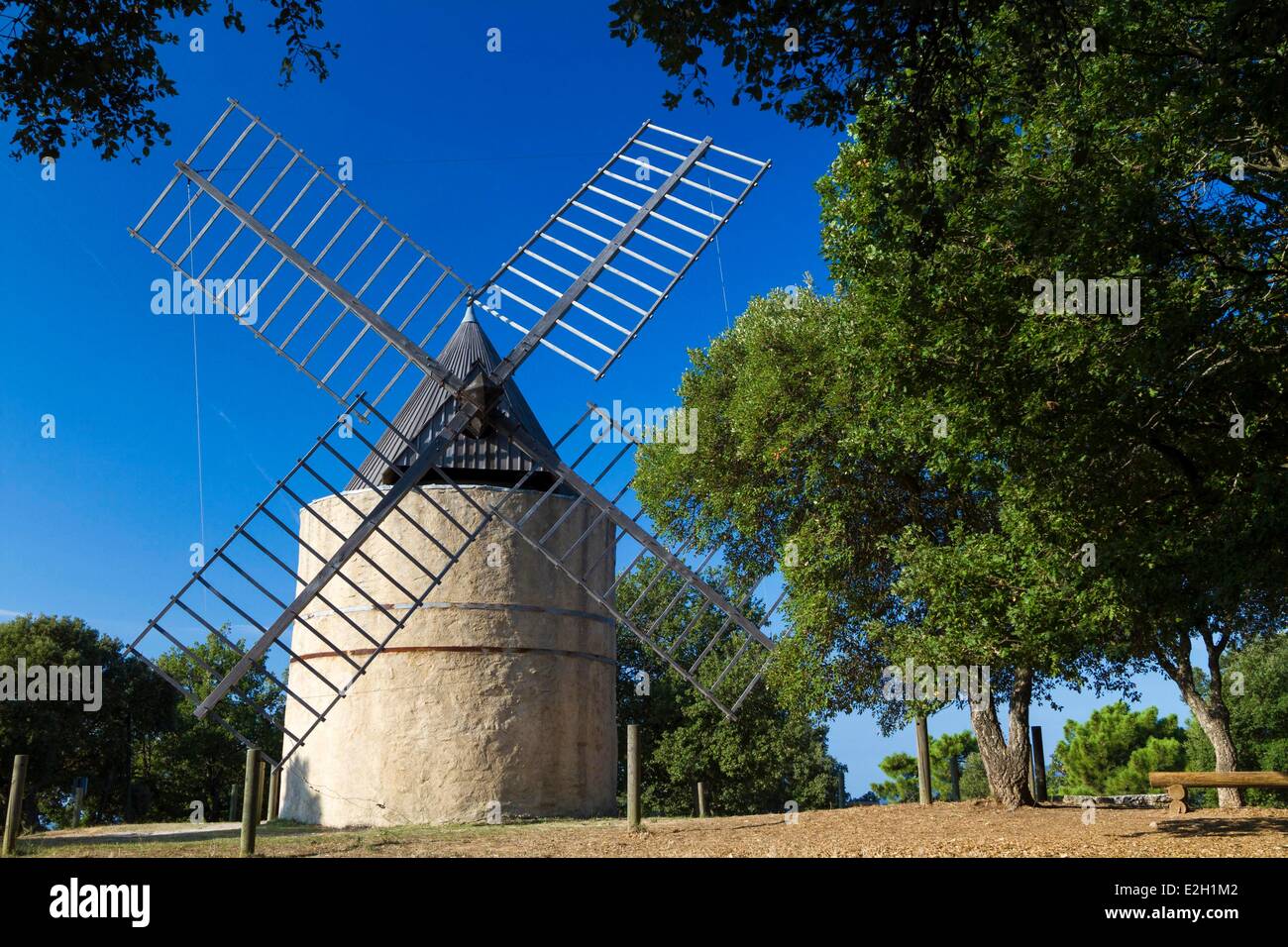 France Var Saint Tropez peninsula Ramatuelle Paillas windmill Stock Photo