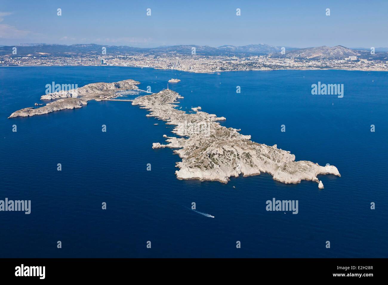 France Bouches du Rhone Marseille European capital of culture 2013 7th district archipelago of Friuli Pomegue island and second plan island Ratonneau (aerial view) Stock Photo