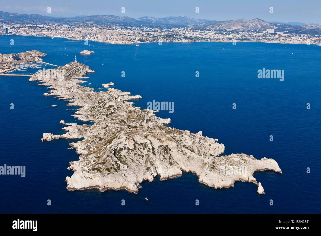 France Bouches du Rhone Marseille European capital of culture 2013 7th district archipelago of Friuli Pomegue island and second plan island Ratonneau (aerial view) Stock Photo