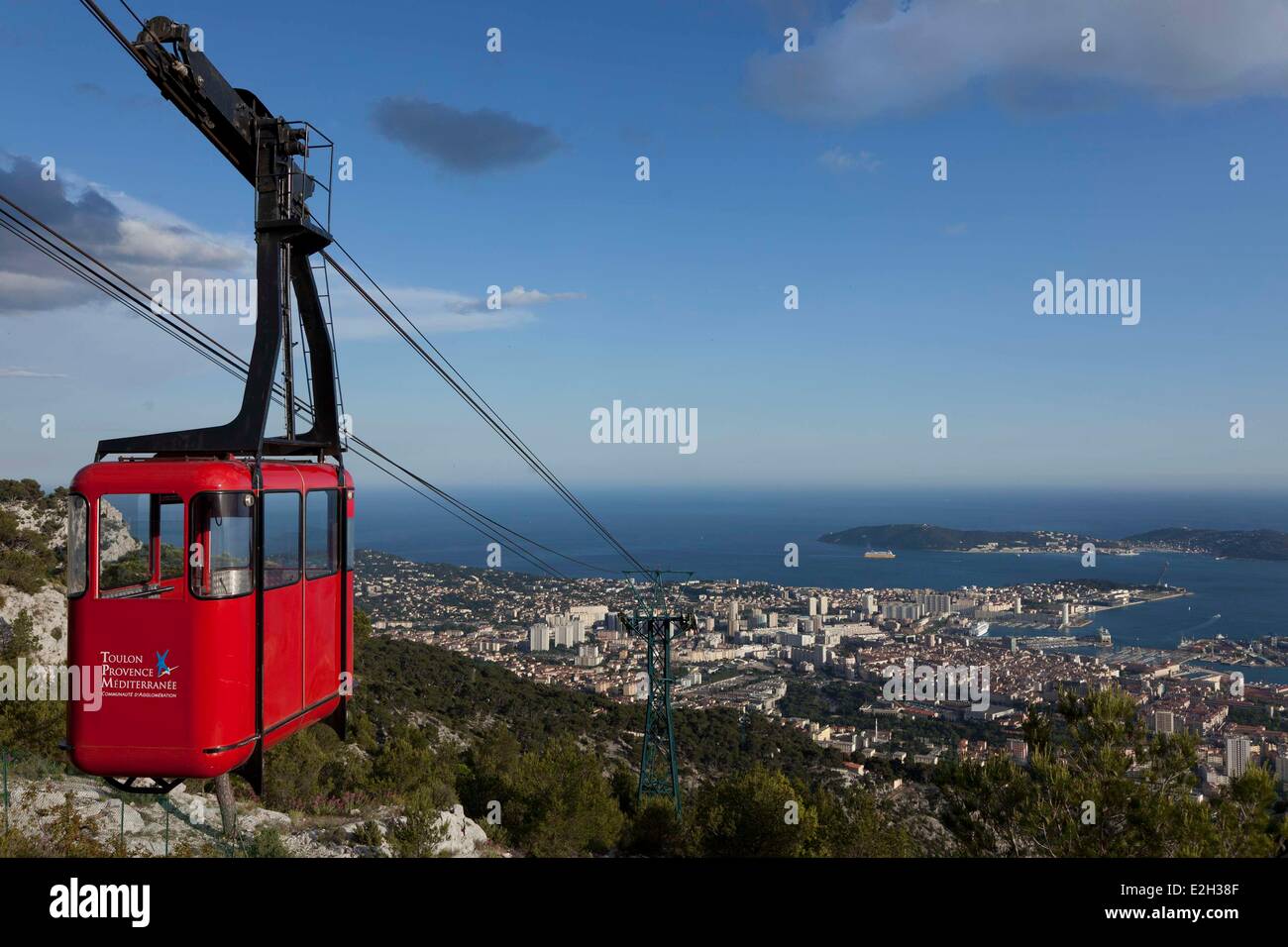 France Var Toulon harbor Mont Faron cable car Stock Photo Alamy