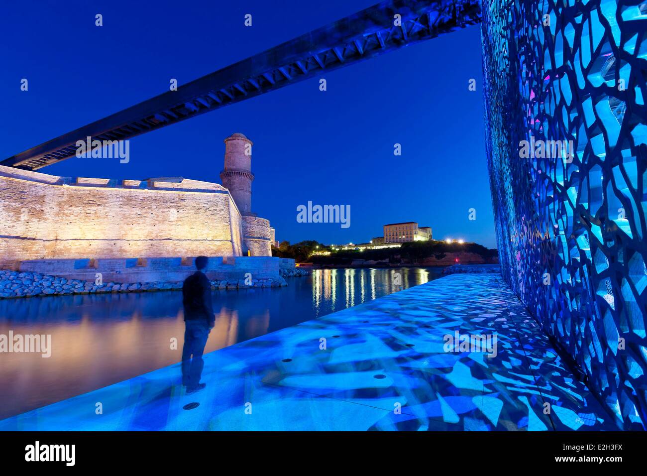 France Bouches du Rhone Marseille European capital of culture 2013 Esplanade J4 Euromed MuCEM or Museum of Civilization in Europe and Mediterranean architect Rudy Ricciotti and Roland Carta night view Stock Photo