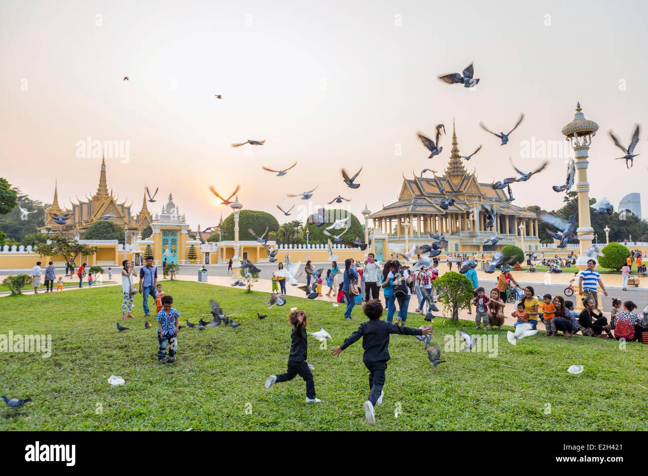 Cambodia Phnom Penh park in front of Royal Palace Stock Photo