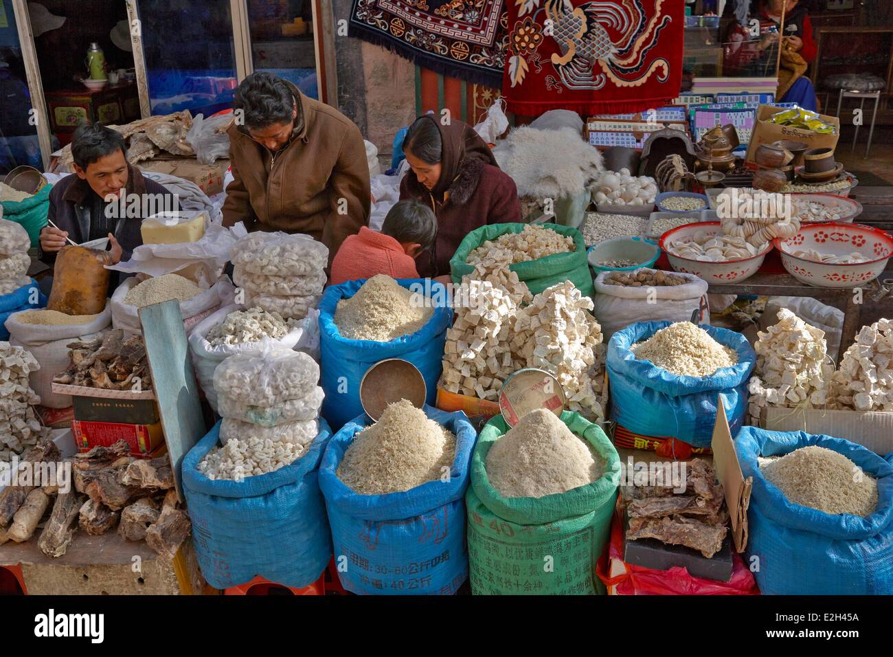 China Tibet Lhassa food market of Barkor with dried yak cheese Stock
