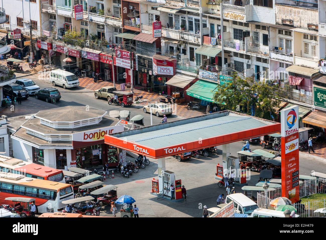 Cambodia Phnom Penh Total Petrol Station Stock Photo