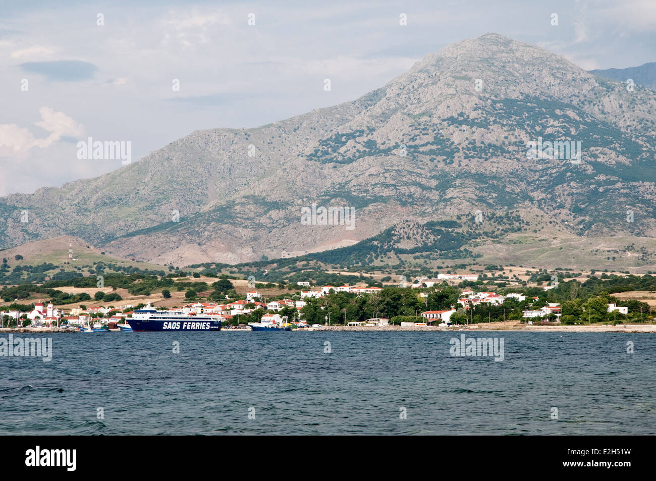 The port town of Kamariotissa on the Greek island of Samothraki, located in the Thracian Sea in the North Aegean, Thrace, Greece. Stock Photo