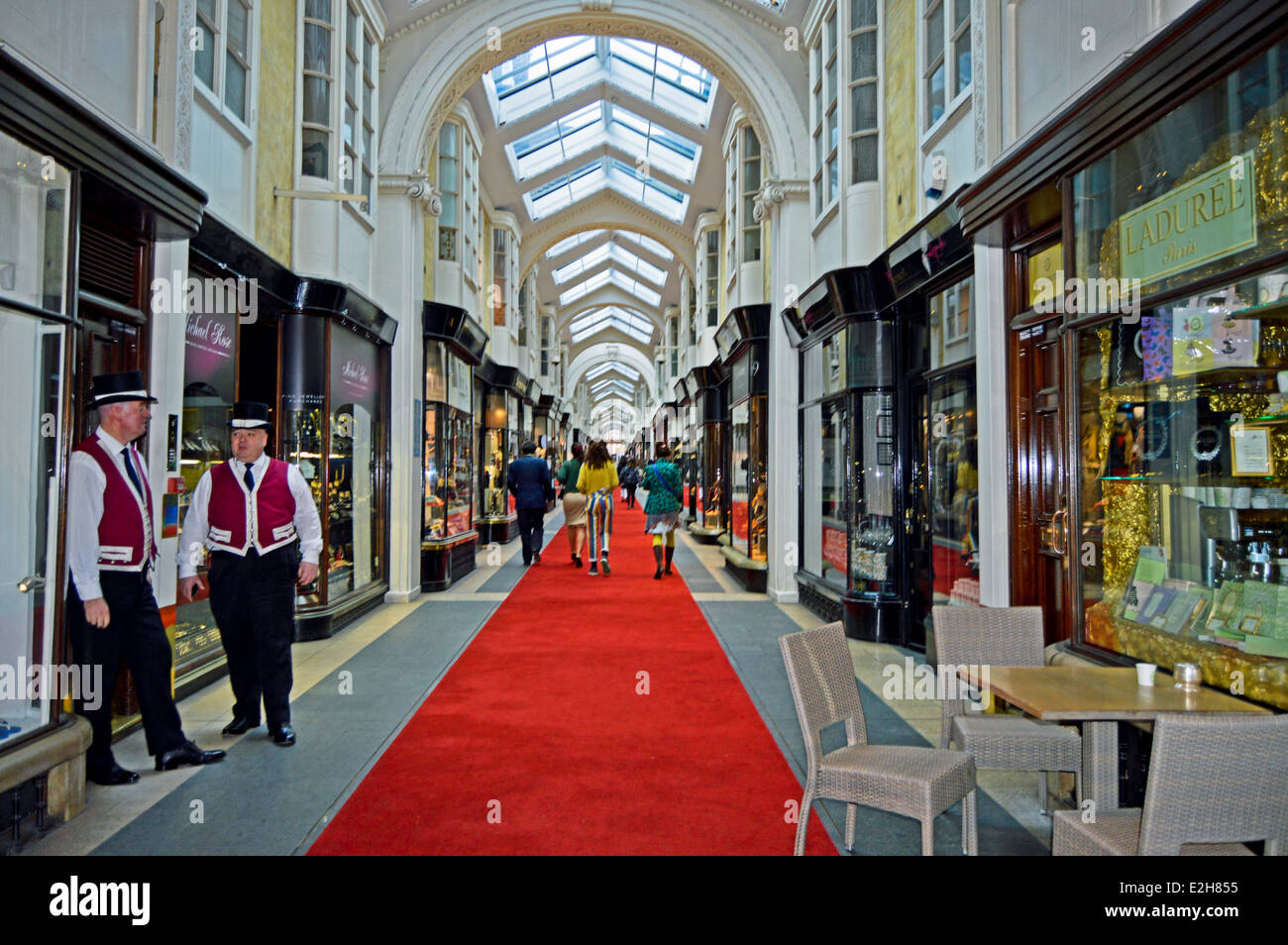Burlington Arcade Beadles in traditional uniforms wearing top hats
