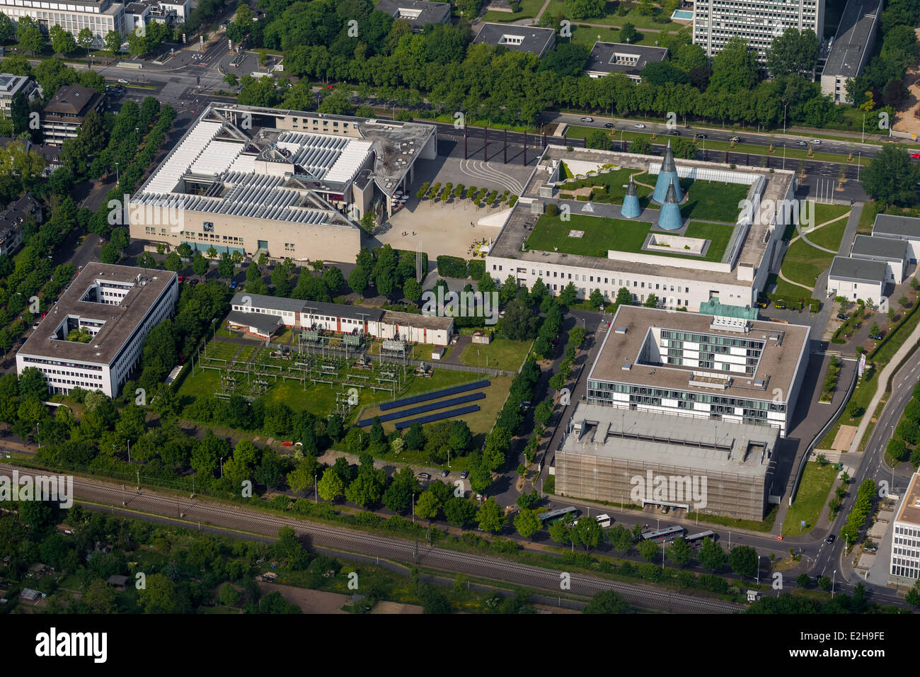 The Art and Exhibition Hall of the Federal Republic of Germany, Bundeskunsthalle, aerial view, Bonn, Rhineland Stock Photo